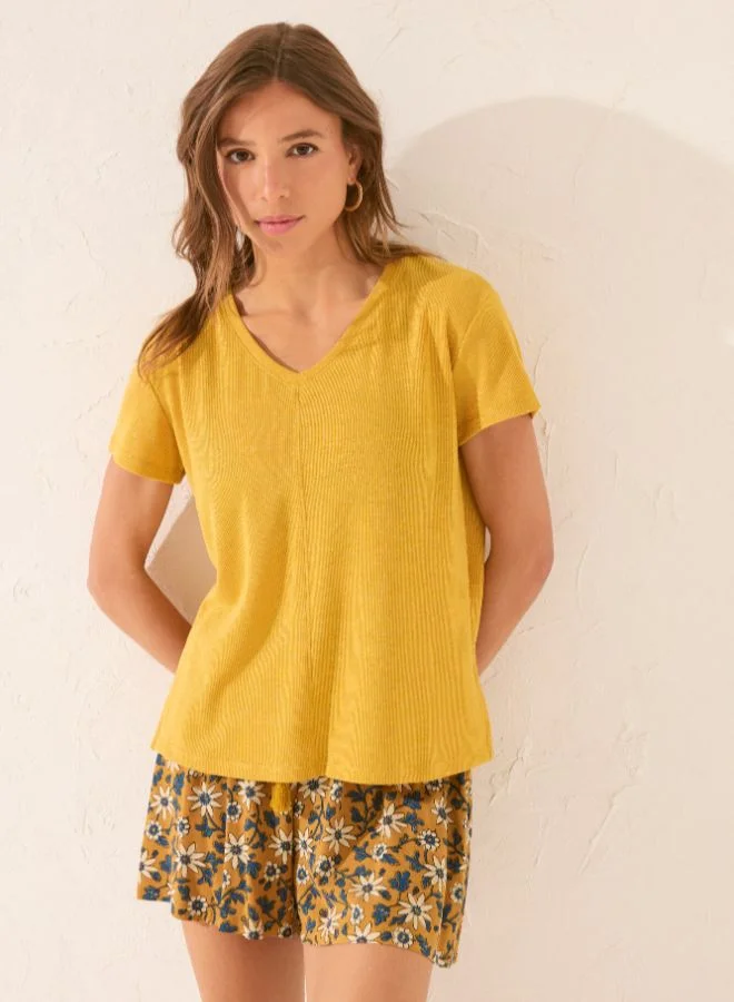 women'secret Short Sleeve Ribbed T-Shirt With Gold Lurex