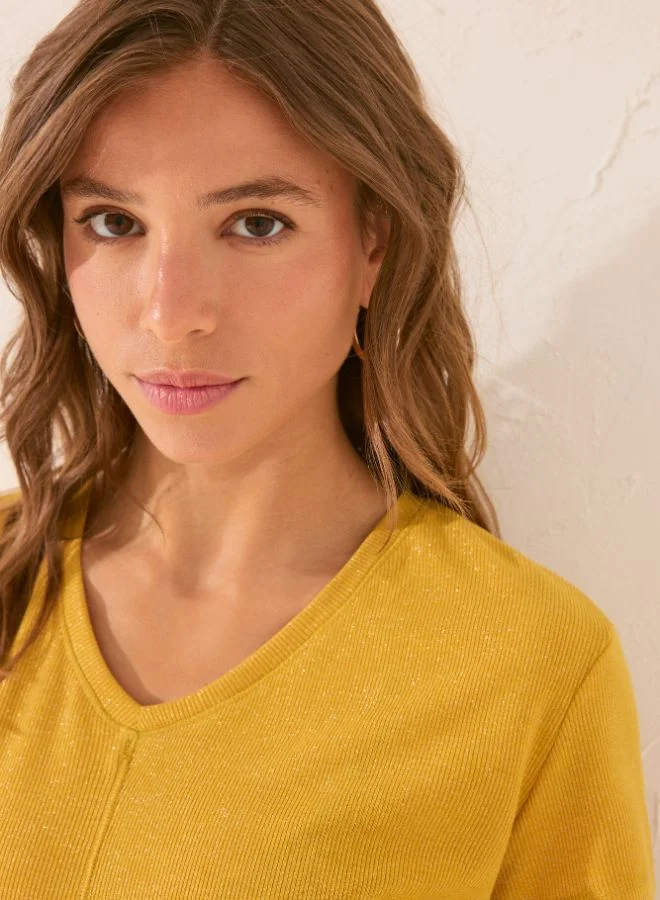 women'secret Short Sleeve Ribbed T-Shirt With Gold Lurex