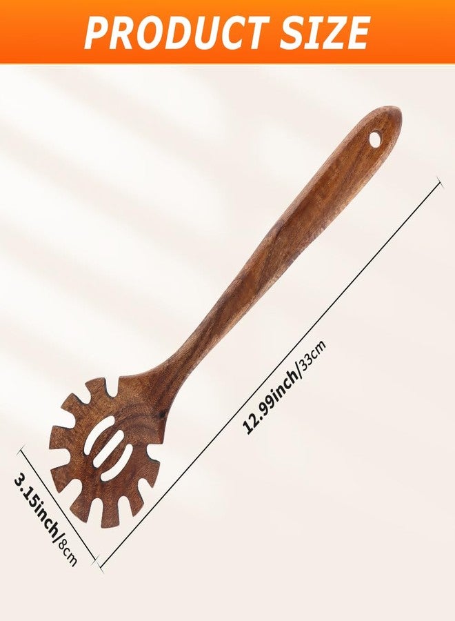 Saycker Wooden Pasta Spoon,13inch Long Spaghetti Fork,Pasta Serving Utensils,Wood Spaghetti Server Spoon,Pasta Forks Spaghetti Ladle Pasta Spatula Tool Noodle Spoon - Image 5