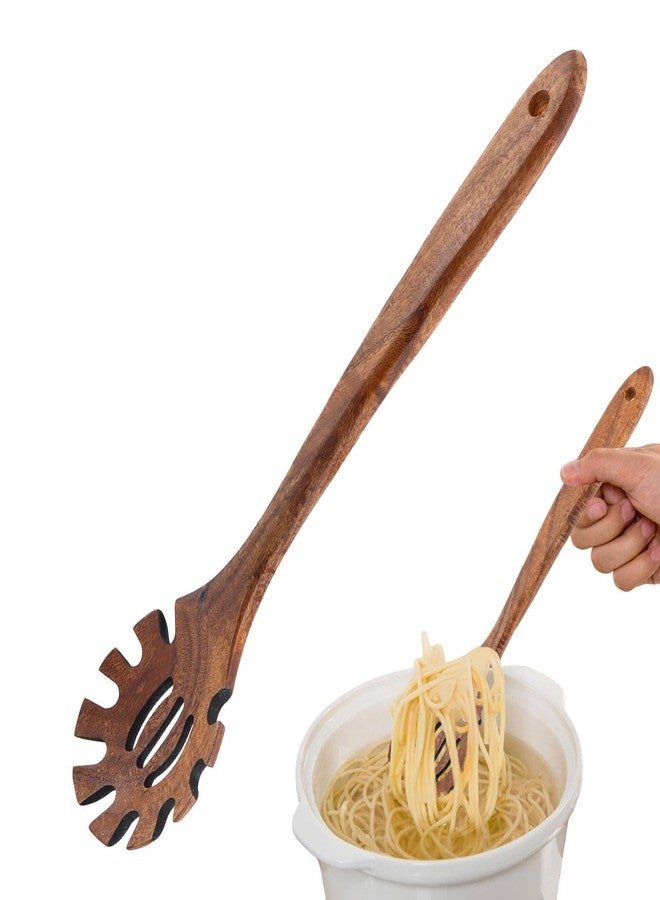 Saycker Wooden Pasta Spoon,13inch Long Spaghetti Fork,Pasta Serving Utensils,Wood Spaghetti Server Spoon,Pasta Forks Spaghetti Ladle Pasta Spatula Tool Noodle Spoon - Image 1