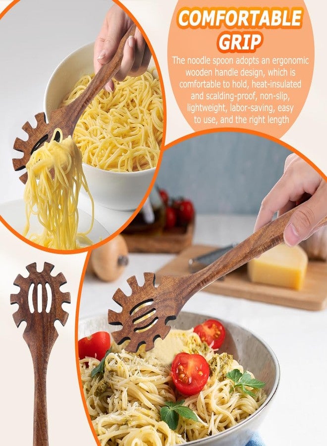 Saycker Wooden Pasta Spoon,13inch Long Spaghetti Fork,Pasta Serving Utensils,Wood Spaghetti Server Spoon,Pasta Forks Spaghetti Ladle Pasta Spatula Tool Noodle Spoon - Image 2