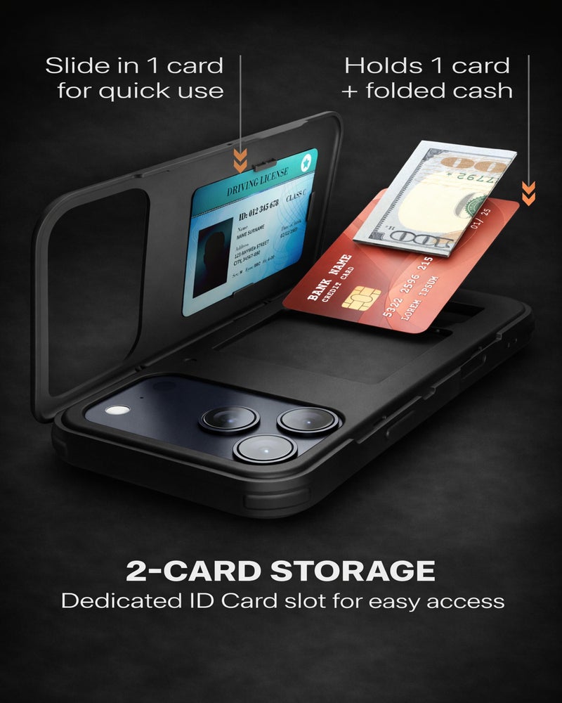TORU for iPhone 17 Pro Wallet Case with Card Holder, Hidden ID Credit Card Slot Flip Kickstand, Slim Fit Shockproof Heavy Duty Phone Cover with Strap - Black - Image 3