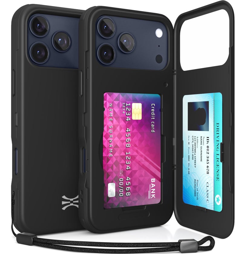 TORU for iPhone 17 Pro Wallet Case with Card Holder, Hidden ID Credit Card Slot Flip Kickstand, Slim Fit Shockproof Heavy Duty Phone Cover with Strap - Black - Image 1