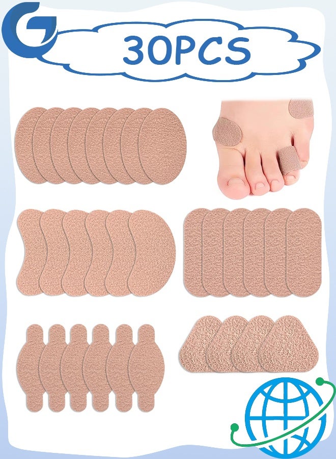 30 قطعة من ضمادات البثور، وسادات البثور للكعب غير المرئي، رقعة لاصقة باللون البيج للقدمين، وأصابع القدم، والكعب، وواقي الجلد (5 أشكال) - Image 1