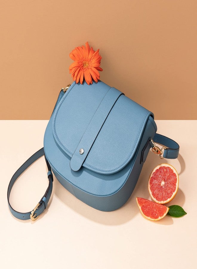 MAI SOLI Madonna Genuine Leather Crossbody Sling Bag for Girls and Women with Flap Closure & Detachable Straps (Sky Blue) - Image 2