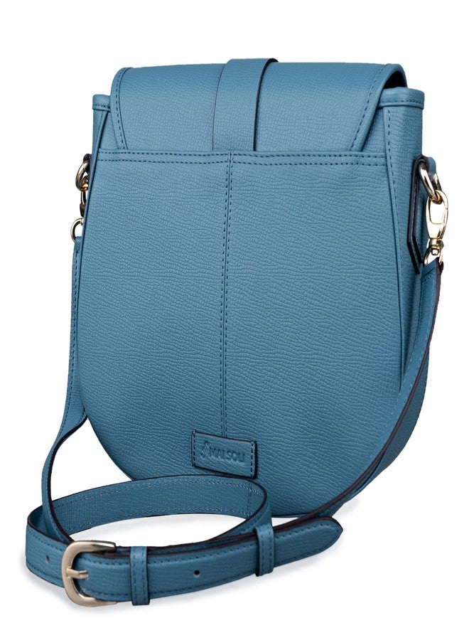 MAI SOLI Madonna Genuine Leather Crossbody Sling Bag for Girls and Women with Flap Closure & Detachable Straps (Sky Blue) - Image 4