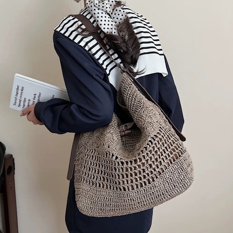 Handwoven Crochet Tote Bag - Large Capacity Straw Crossbody Bag - Image 3