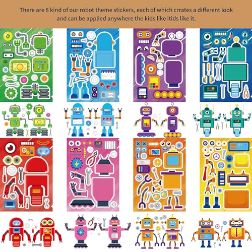 T-Antrix 24 Sheets Make Your Own Robot Stickers Make A Face Stickers for Kids Toddlers with Robots DIY Craft Kids Party Favor Supplies Crafts - Image 5