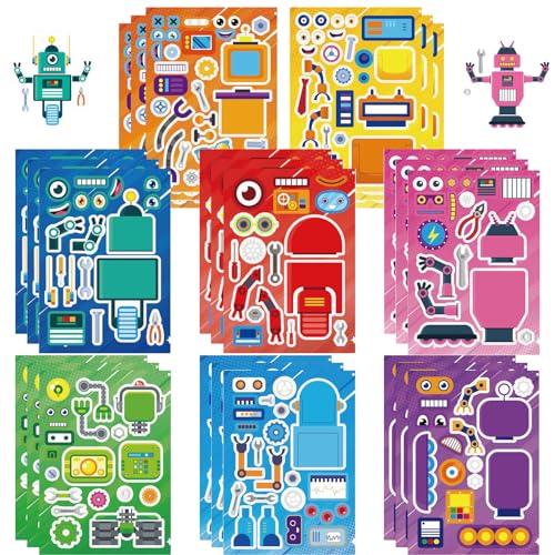 T-Antrix 24 Sheets Make Your Own Robot Stickers Make A Face Stickers for Kids Toddlers with Robots DIY Craft Kids Party Favor Supplies Crafts - Image 1