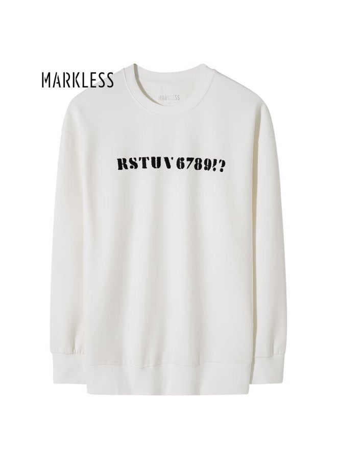Markless Men's Autumn Winter Crewneck Embroidered Long Sleeve Casual Sweatshirt Wyb2406m White XL - Image 1