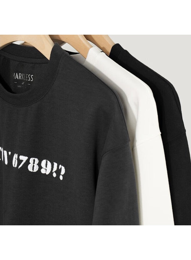 Markless Men's Autumn Winter Crewneck Embroidered Long Sleeve Casual Sweatshirt Wyb2406m White XL - Image 4