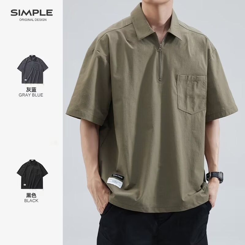 American Trendy Brand Polo Shirt Men'S Short-Sleeved Summer Loose Japanese Style Retro Shirt Collar Casual Half-Sleeved Plus Size T-Shirt - Image 2
