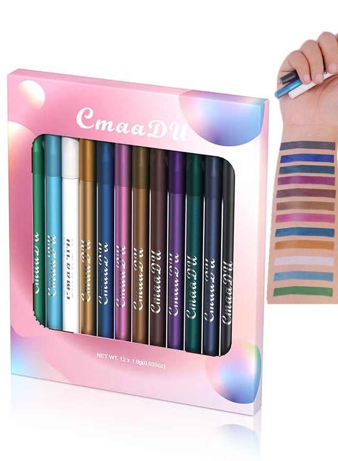 سمادو 12 ألوان ملونة Eyeliner قلم رصاص ، مجموعة Eyeliner متعددة الوظائف مع اثنين من قلم رصاص الحادة ، طويلة الأمد والمقاومة للماء ، سهلة التنظيف ، صبغة الدليل على العين ظلال الحرير قلم للمبتدئين - Image 1