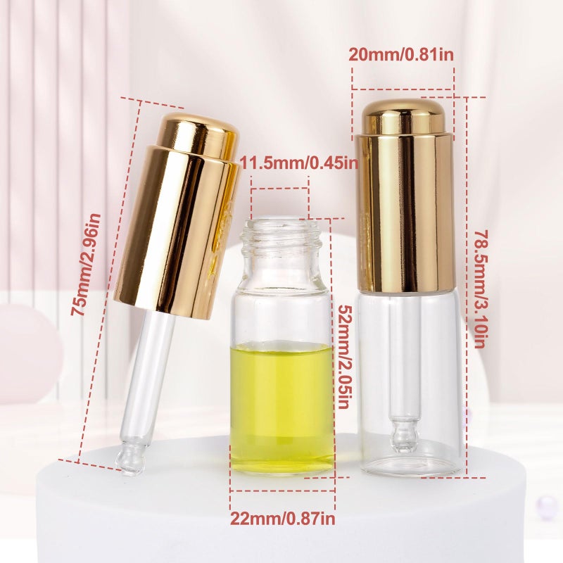 Ellbest 8Pcs 10ml Clear Press Dropper Bottles, Empty Refillable Essential Oil Bottles Container Perfume Cosmetic Bottle Travel Pressing Dropping Bottle, Gold Cap - Image 2