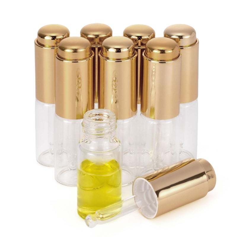 Ellbest 8Pcs 10ml Clear Press Dropper Bottles, Empty Refillable Essential Oil Bottles Container Perfume Cosmetic Bottle Travel Pressing Dropping Bottle, Gold Cap - Image 1