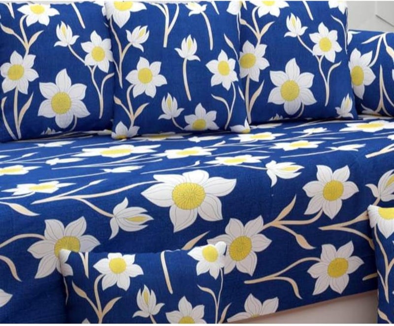 Generic BZ_TYLORSTYLE Polycotton Floral Diwan Set Blue Yellow  - Image 2