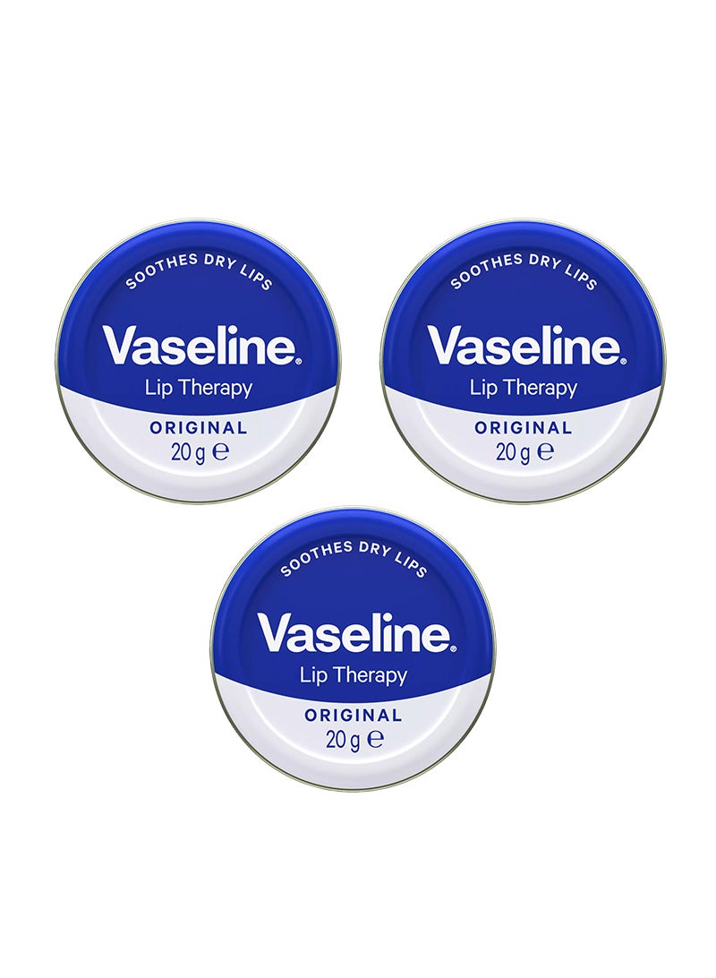 Vaseline Lip Therapy Petroleum Jelly Original, Moisturization & Lip Care, 20g Pack Of 3