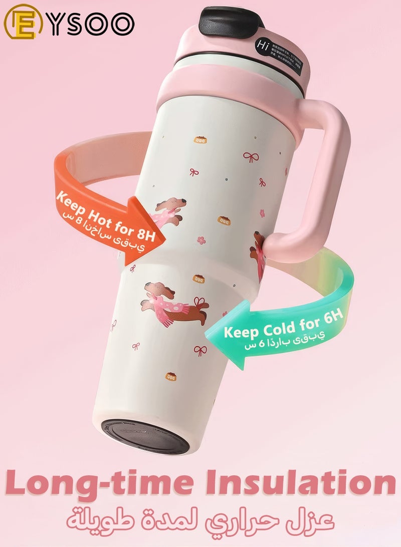 EYSOO Insulated Tumbler 1000ml Stainless Steel Water Bottle Leakproof Keep Hot / Cold Straw Tumbler Vacuum Insulated Water Flask (Pink) - Image 3