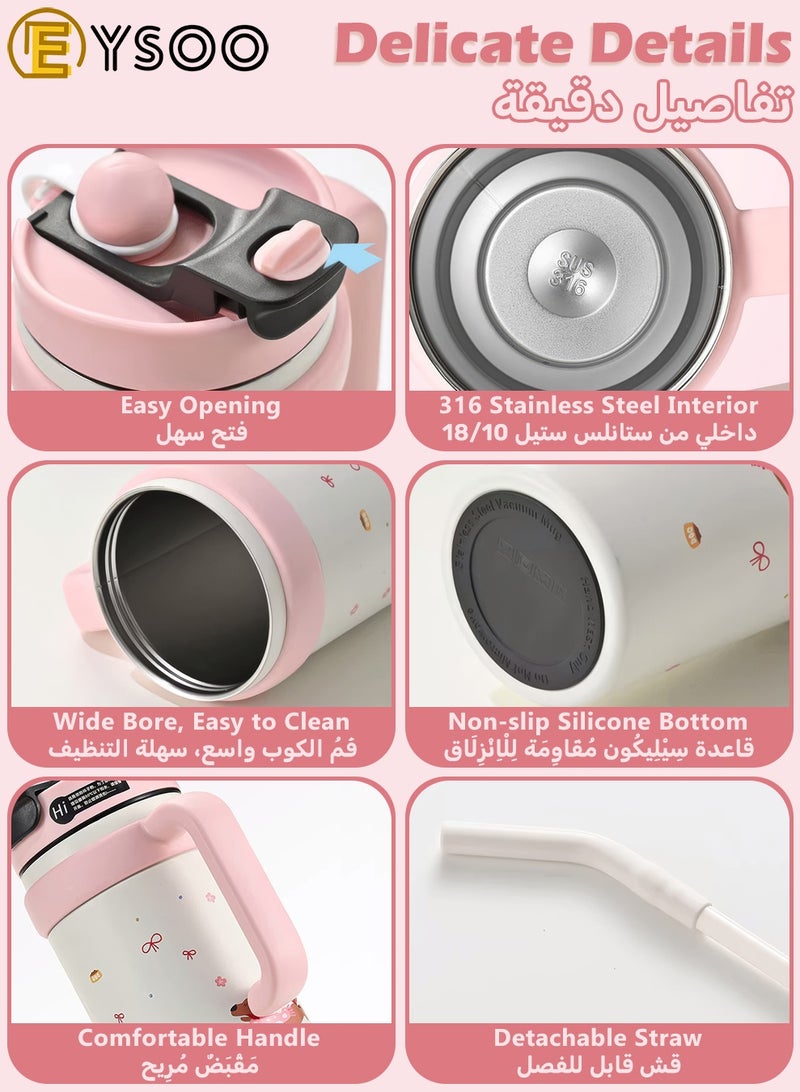 EYSOO Insulated Tumbler 1000ml Stainless Steel Water Bottle Leakproof Keep Hot / Cold Straw Tumbler Vacuum Insulated Water Flask (Pink) - Image 5