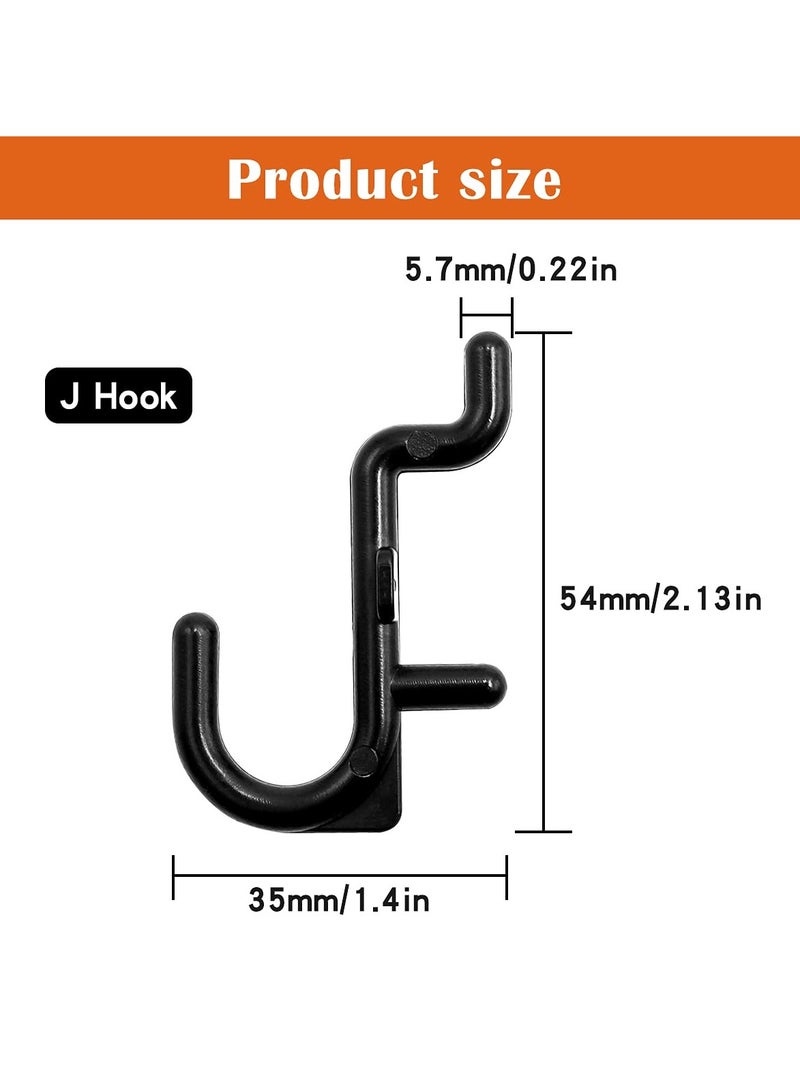 SYOSI 100PCS J Shape Pegboard Hooks, Black Locking Peg Board Hooks Heavy Duty ABS Plastic Pegboard Hooks Heavy Duty J Shape Pegboard Hooks Hook Accessories for Peg Boards Assortment Tool Organizer  - Image 4