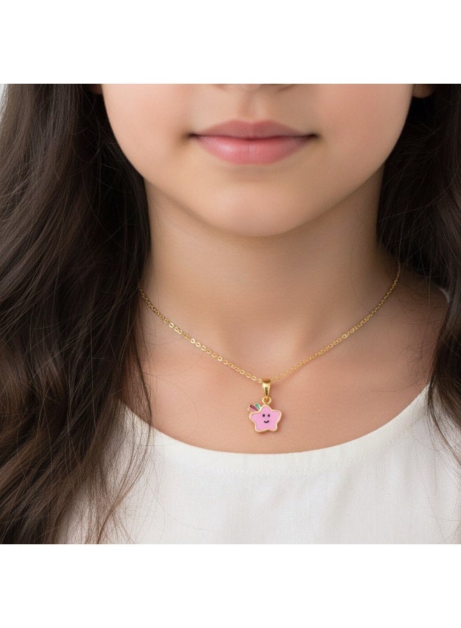 روبي آرت الذهب قلادة من الذهب الخالص عيار 18 قيراطًا مرصعة بالياقوت للبنات - 0.61 جرام - Image 2