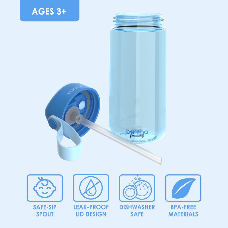 Bentgo Kids Water Bottle - Leak-Proof, Durable Tritan, BPA-Free 15 oz. Cup for Kids/Toddlers Ages 3+ - Flip-Up Straw & Dishwasher Safe for School, Sports, Daycare & Camp (Blue) - Image 4