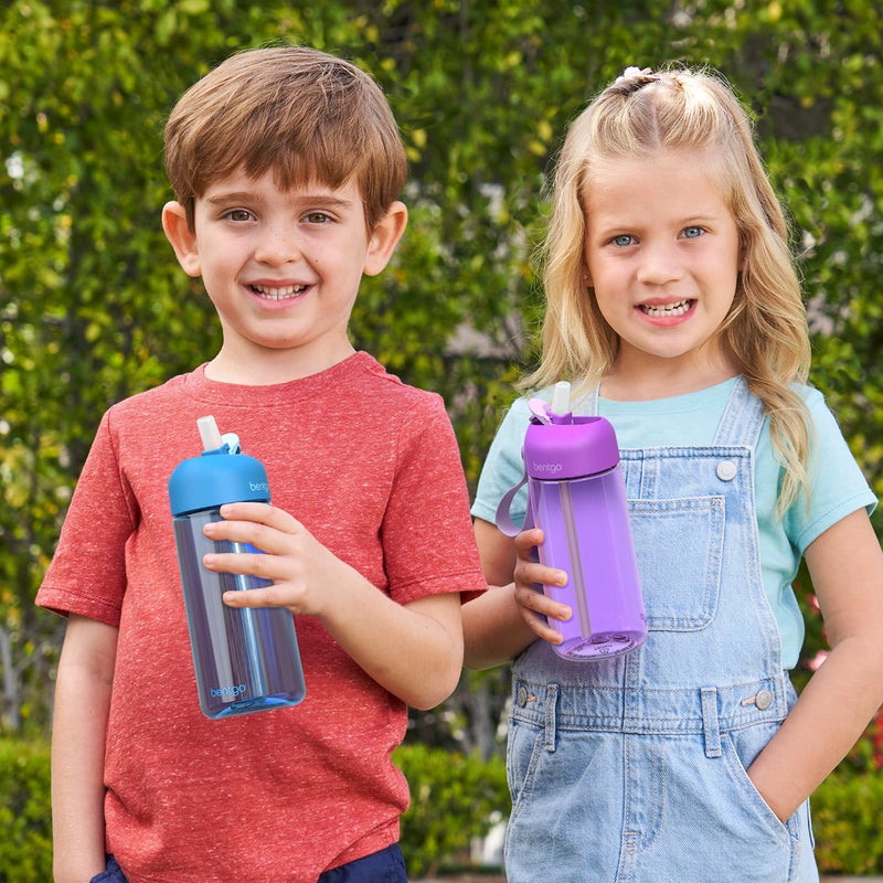 Bentgo Kids Water Bottle - Leak-Proof, Durable Tritan, BPA-Free 15 oz. Cup for Kids/Toddlers Ages 3+ - Flip-Up Straw & Dishwasher Safe for School, Sports, Daycare & Camp (Blue) - Image 2