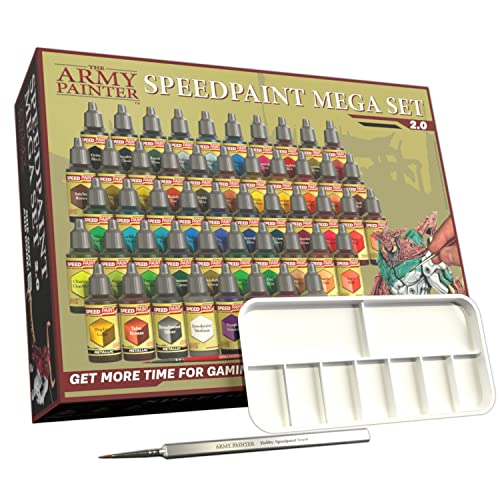 The Army Painter Speedpaint 2.0 Mega Set Combo, 50 Dropper Bottles of Non Toxic Acrylic Contrast Paint 18ml for Wargaming, Incl. 1 Paint Palette and 2 Army Painter Brushes - Image 1