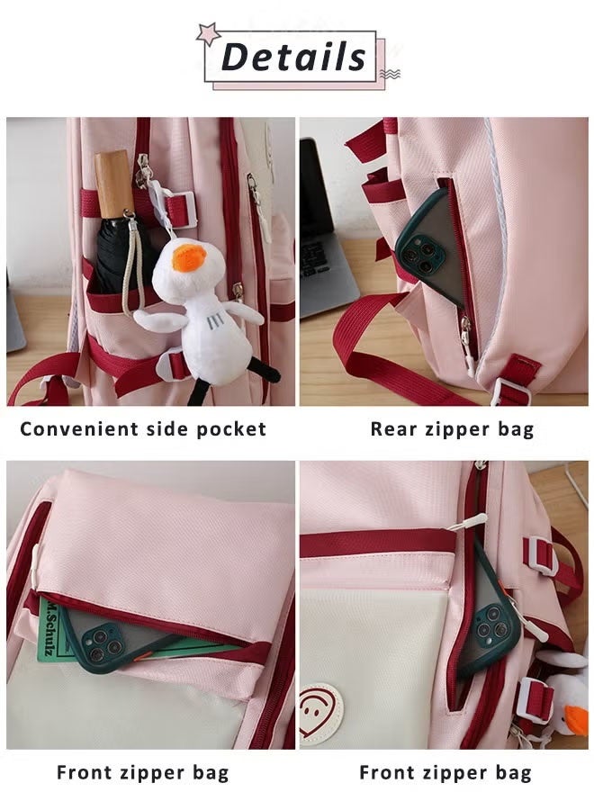 HQ-GAMING 5PCS Backpack Set for Girls, Schoolbag with Cute Bear Accessories - School Bookbag, Shoulder Bag, Handbag, Pen Pouch & Small Bag- Perfect for Student Back to School Supplies (Pink)  - Image 5