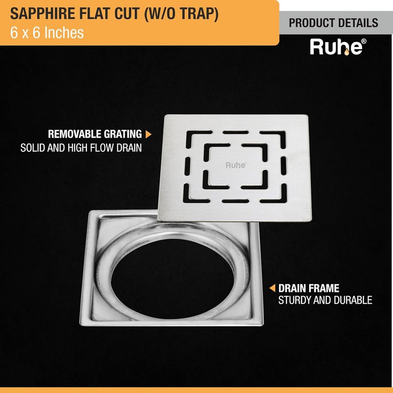 RUHE ® Sapphire Square Flat Cut Floor Drain | 304-Grade Stainless Steel Drain Jali with Matte Finish | 6 x 6 inches | Pack of 1 - Image 4