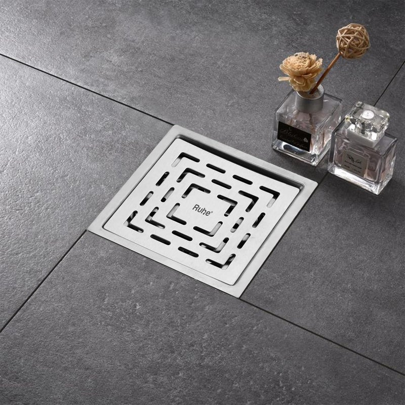 RUHE ® Sapphire Square Flat Cut Floor Drain | 304-Grade Stainless Steel Drain Jali with Matte Finish | 6 x 6 inches | Pack of 1 - Image 1