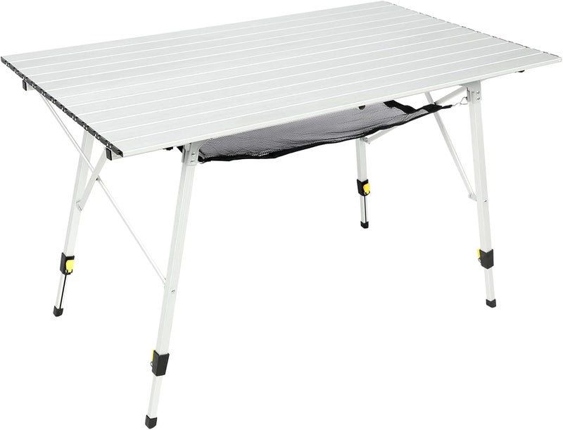 PORTAL Camping Table Portable Foldable with Adjustable Legs Aluminum Folding Table Roll Up Table with Carrying Bag for Outdoor Beach Picnic Backyards BBQ and Party Silver Big