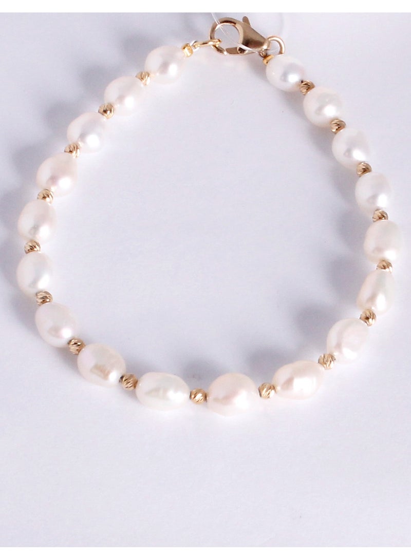 MIKURA Bracelet 1L 19cm, Freshwater Pearls, C Quality, White Color, 6.5-6.0MM, Agw 8.04Gms, 18KY - Image 1