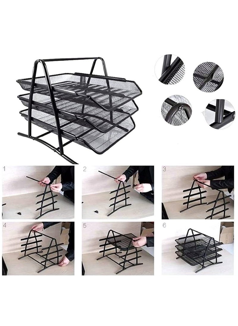 ELTRAZONE Metal Mesh 3 Tier Desk Organizer File Tray for Documents Letters Magazine Newspaper for Office - Image 4