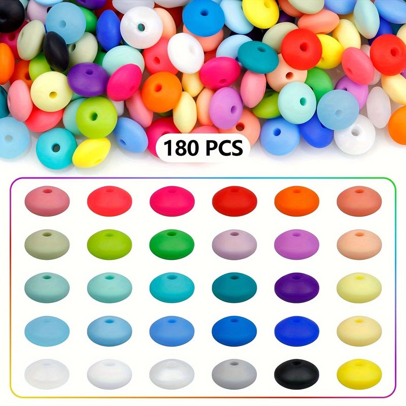 180pcs Silicone Lentil Beads 12mm 30 Colors Loose Spacer Beads for Necklace Keychain Making - Image 1