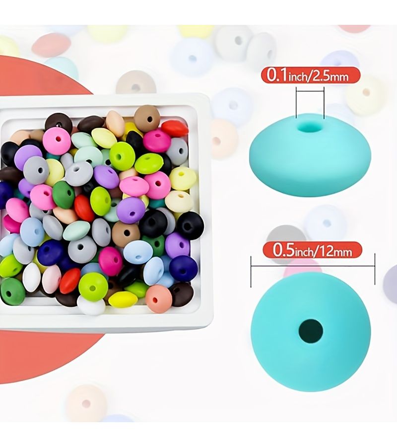 180pcs Silicone Lentil Beads 12mm 30 Colors Loose Spacer Beads for Necklace Keychain Making - Image 4