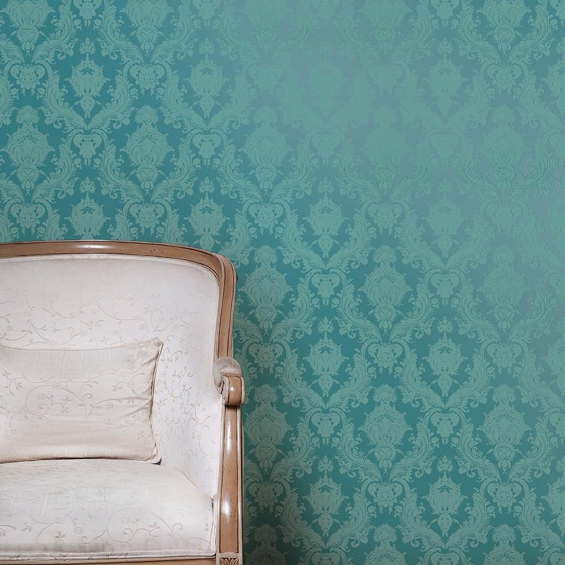 Tempaper Textured Metallic Teal Green Damsel Removable Peel and Stick Damask Wallpaper, 20.5 in X 16.5 ft, Made in The USA - Image 4