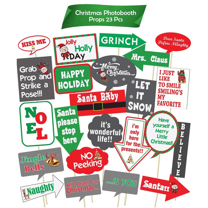 Party Propz Christmas Photo Booth Props - 23Pcs for Kids | Party Decoration | Cardstock Props | Holiday Decorations Items - Image 2