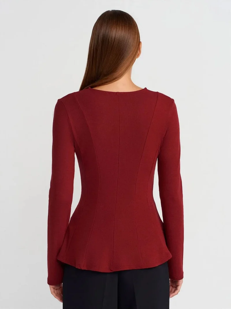 ديلفين Dilvin Fitted Textured Knit Peplum Blouse