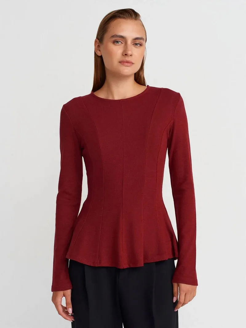 ديلفين Dilvin Fitted Textured Knit Peplum Blouse