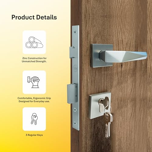 Yale Mortise Door Lock and Complete Handle Set with 3 Keys| Main Door Lock for Home/Bedroom/Office/Hotel (Finish- Satin Steel Matt ) - Image 3