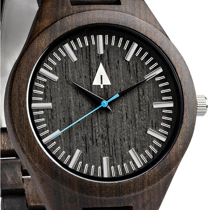 Treehut Black Ebony Wooden Watch for Men with Adjustable Band and Stainless Steel Clasp, Japanese Quartz Analog Watch, Made from Black Ebony Wood - Image 2