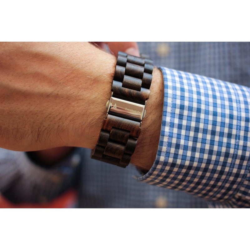 Treehut Black Ebony Wooden Watch for Men with Adjustable Band and Stainless Steel Clasp, Japanese Quartz Analog Watch, Made from Black Ebony Wood - Image 4