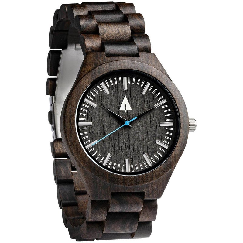Treehut Black Ebony Wooden Watch for Men with Adjustable Band and Stainless Steel Clasp, Japanese Quartz Analog Watch, Made from Black Ebony Wood - Image 1