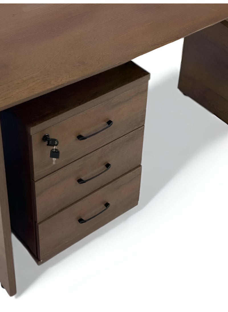 UNIKSAR Modern 3-Drawer Wooden Filing Cabinet with Lock & Wheels - Mobile Office Storage Unit (Brown Finish) - Image 2