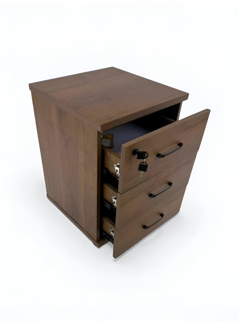 UNIKSAR Modern 3-Drawer Wooden Filing Cabinet with Lock & Wheels - Mobile Office Storage Unit (Brown Finish) - Image 3
