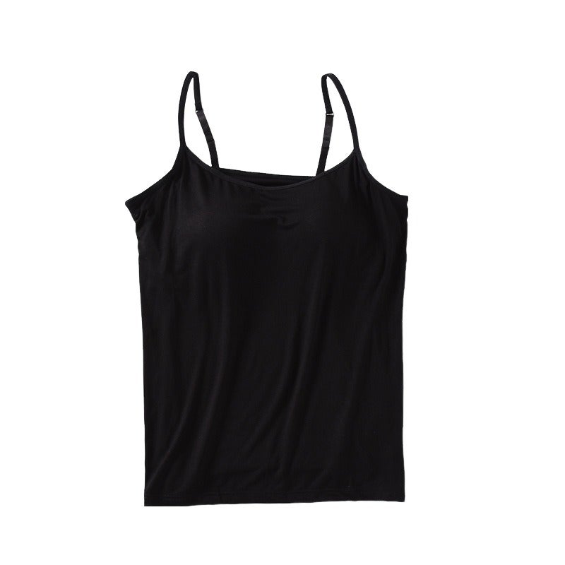 Modal camisole women's cup one solid color self-cultivation bottoming vest home sexy camisole wholesale black M - Image 1