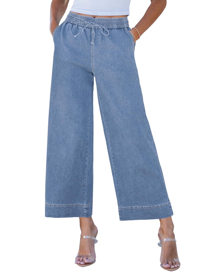 luvamia Elastic Waist Jeans for Women Wide Leg Wide Leg Pants Wide Legged Pants for Women Cody Blue XX-Large Fits Size 20 / Size 22 - Image 1