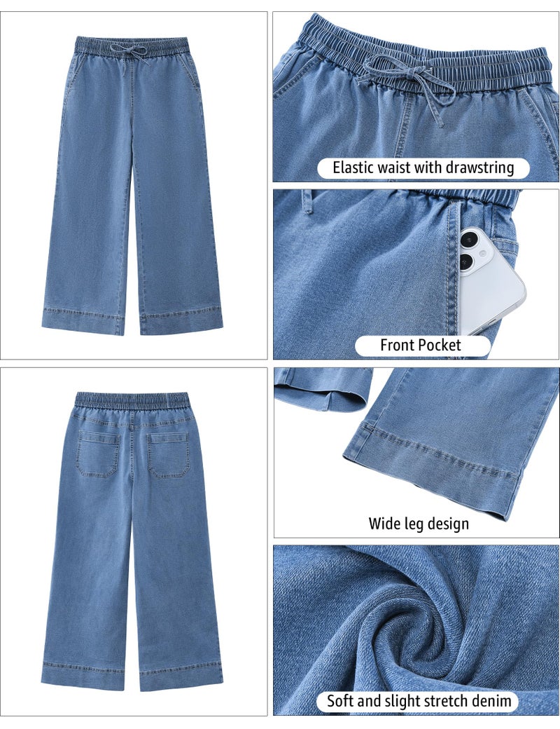 luvamia Elastic Waist Jeans for Women Wide Leg Wide Leg Pants Wide Legged Pants for Women Cody Blue XX-Large Fits Size 20 / Size 22 - Image 5