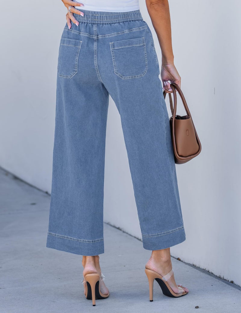 luvamia Elastic Waist Jeans for Women Wide Leg Wide Leg Pants Wide Legged Pants for Women Cody Blue XX-Large Fits Size 20 / Size 22 - Image 2